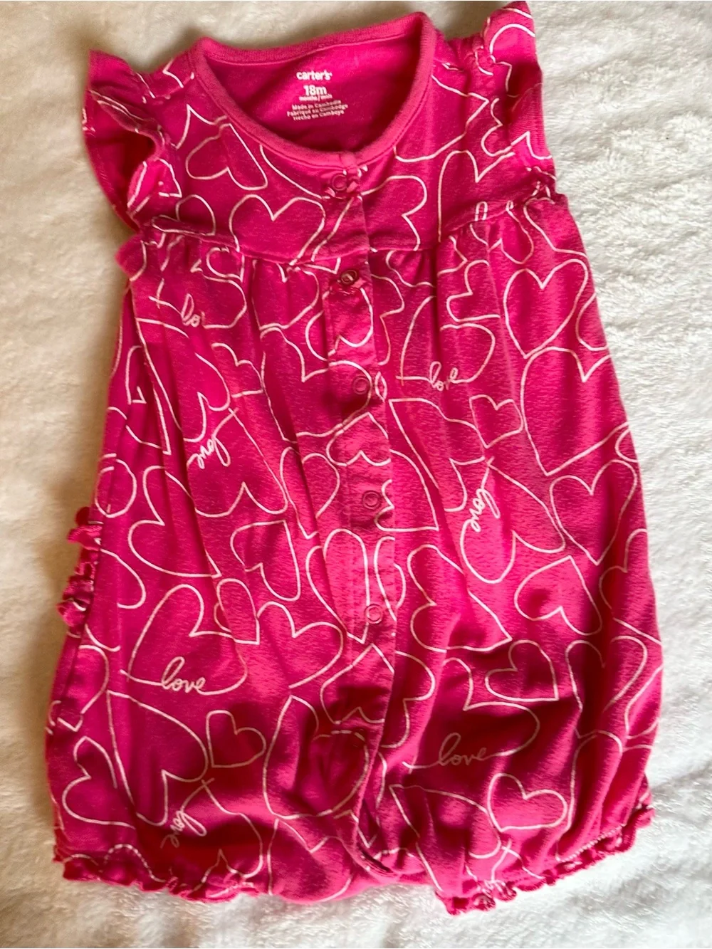 Carter's Bright Pink Heart-Print Romper Pajamas